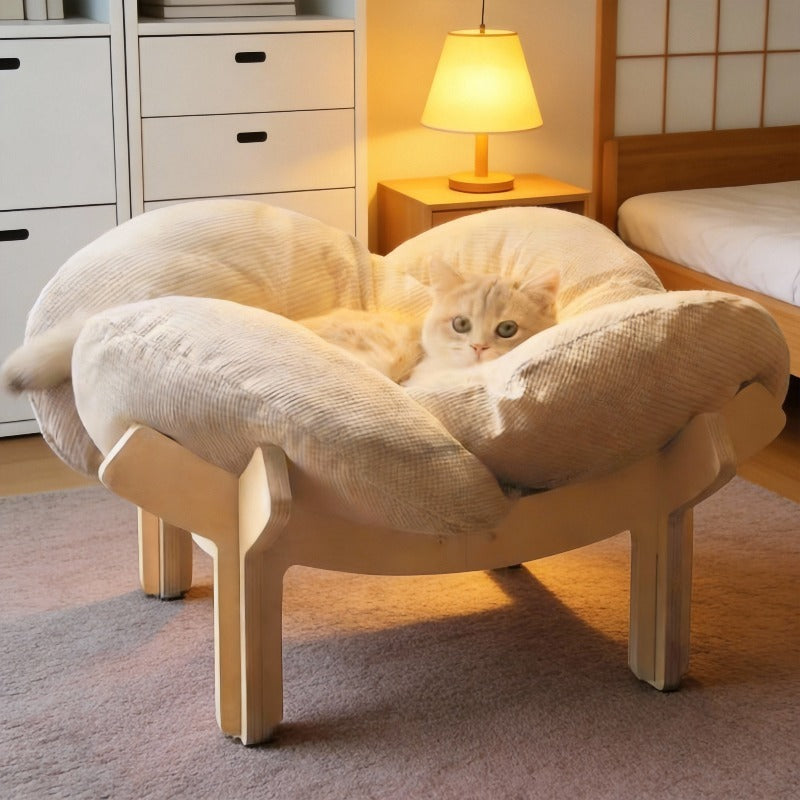 With Soft Cushion Three-Color Wooden High Leg for cat Bed - Comfortable Pet Sofa, Ideal for Cats and Small Dogs, Includes Hardware Tools, Solid Wood Frame with Soft Cushion, Durable and Stylish.