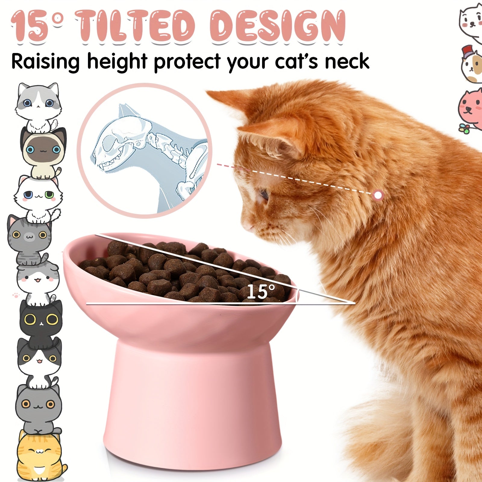 4pcs Elevated Ceramic Cat Bowls with Anti-Spill Design, Ergonomic Tilted Feeding - Dishwasher & Microwave Safe Pet Food Dishes for Indoor Cats & Dogs, White & Pink, Cat Dishes for Food, Modern Petware, Nontoxic Material, Dog Owners