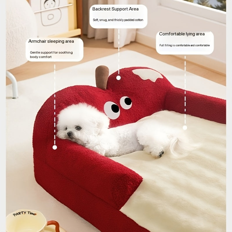 2pcs Apple Warm Bed + Blanket Universal Kennel Bed Removable And Washable Winter Warm Sleeping Cushion Cat Sofa