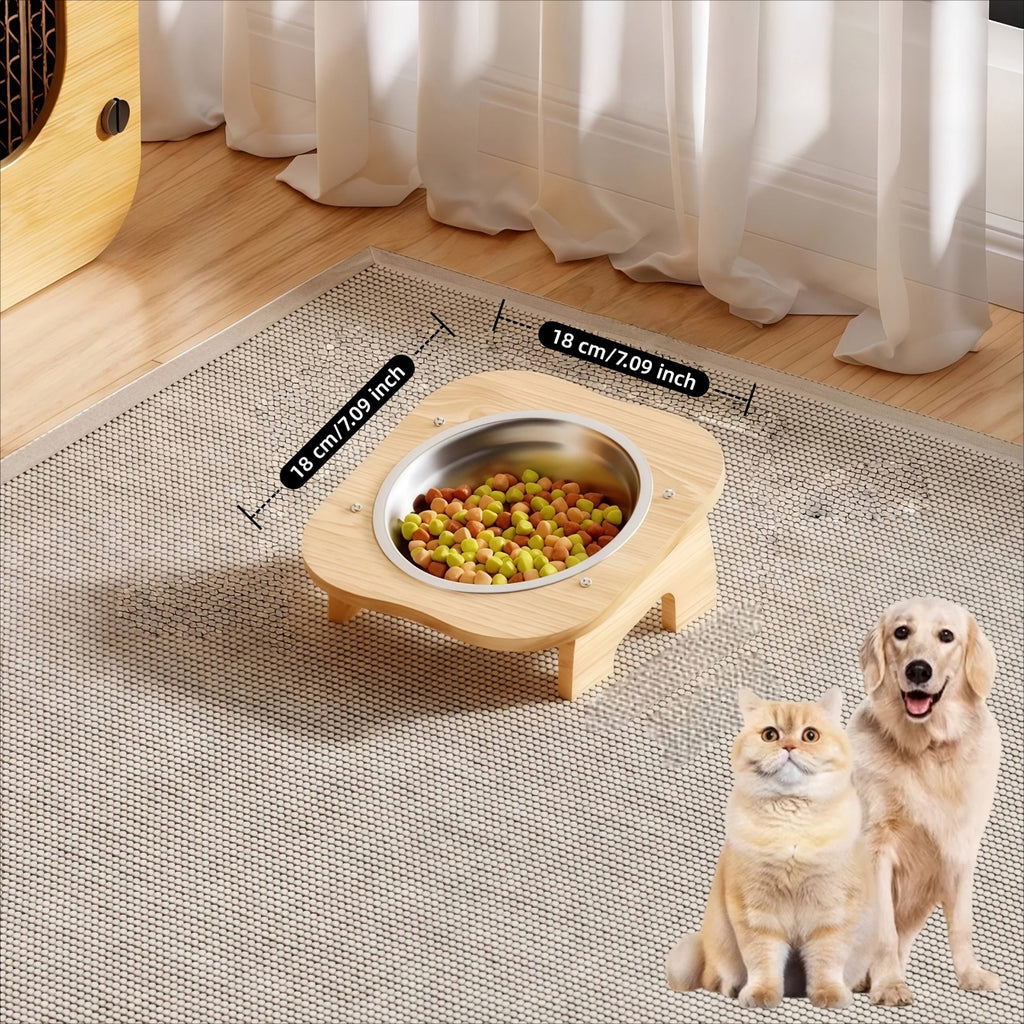 1\u002F2\u002F3 Bowls Solid Wood High Platform Cat And Dog Bowls, 15° Inclined Neck-Protecting Pet Feeder, Food And Water Bowl Set, Stainless Steel Bowls, Easy to Clean, Anti-Tipping, Suitable for Multi-Cat Households And Multi-Pet Households