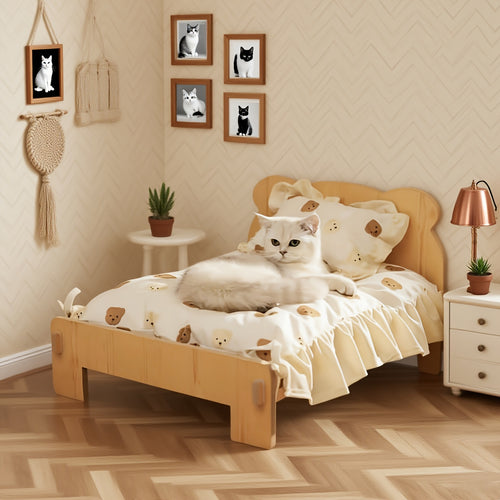 1 Sturdy Wooden Cat Bed with Detachable Cushioned Mattress - Suitable for Supporting Large Cats, Heavy-duty Frame, Beige Color. 1 Sturdy Wooden Cat Bed with Detachable Cushioned Mattress - Suitable for Supporting Large Cats, Heavy-duty Frame, Beige\u002F