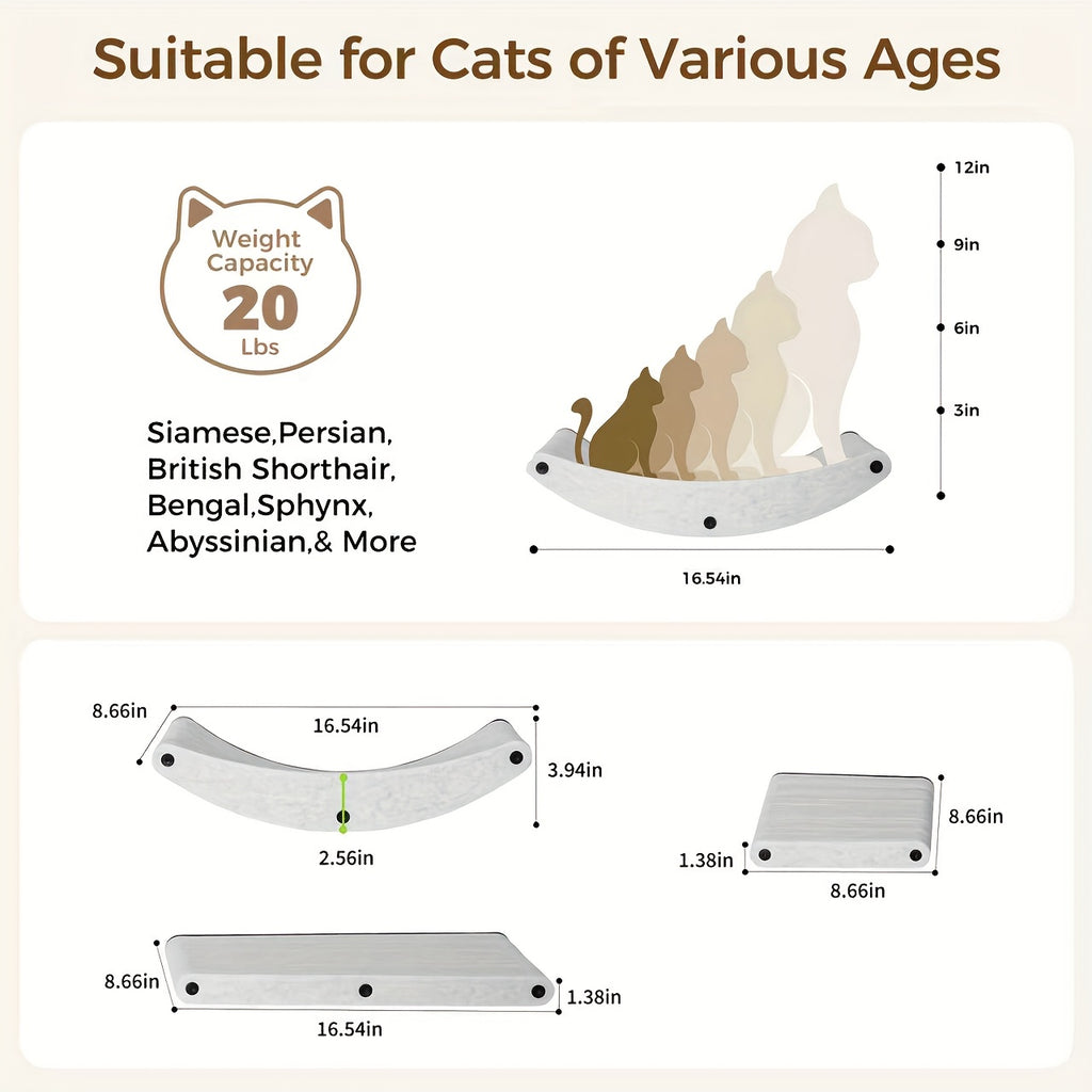 Modular Cat Wall Shelves & Perches - DIY Assemble Multi-Level Cat Tree with Safe Climbing Gym, Space-Saving Wall-Mounted Furniture for Indoor Cats, Scratch Post & Activity Center for Kittens (Easy Install on Concrete\u002FBrick\u002FDrywall)