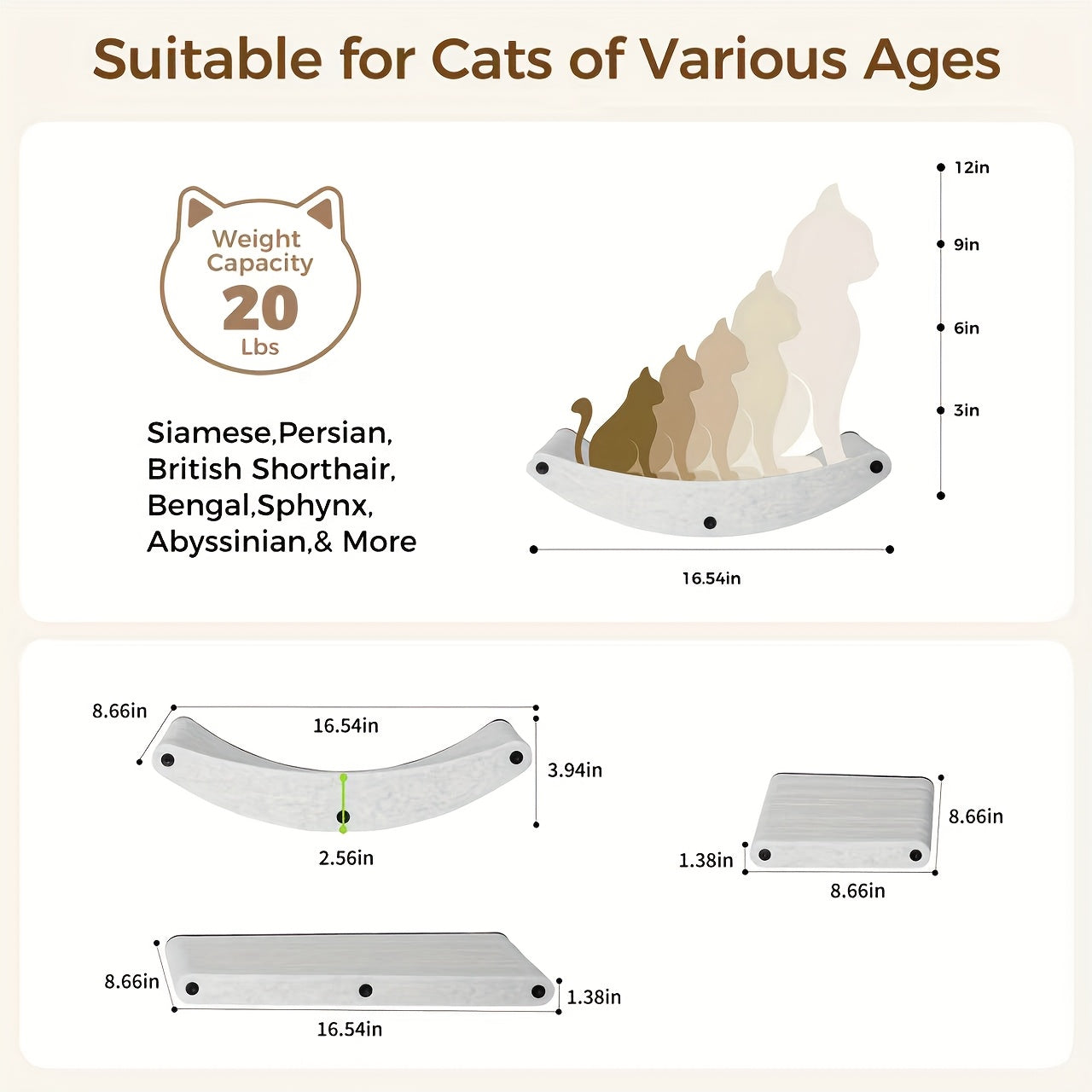 Modular Cat Wall Shelves & Perches - DIY Assemble Multi-Level Cat Tree with Safe Climbing Gym, Space-Saving Wall-Mounted Furniture for Indoor Cats, Scratch Post & Activity Center for Kittens (Easy Install on Concrete\u002FBrick\u002FDrywall)