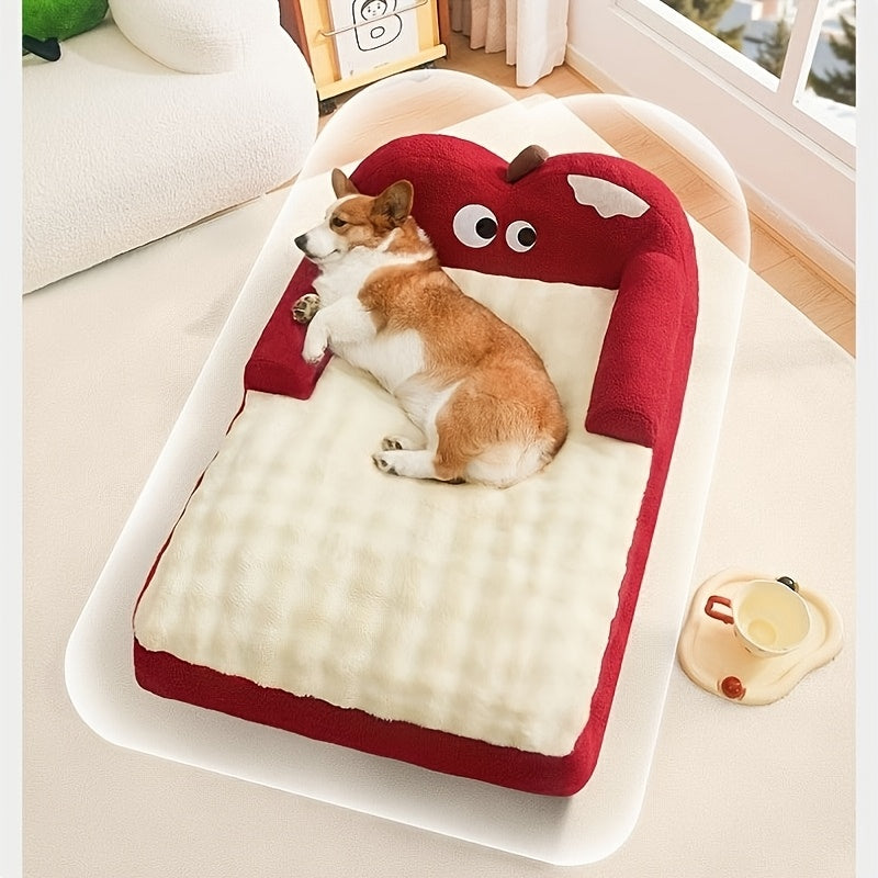 2pcs Apple Warm Bed + Blanket Universal Kennel Bed Removable And Washable Winter Warm Sleeping Cushion Cat Sofa