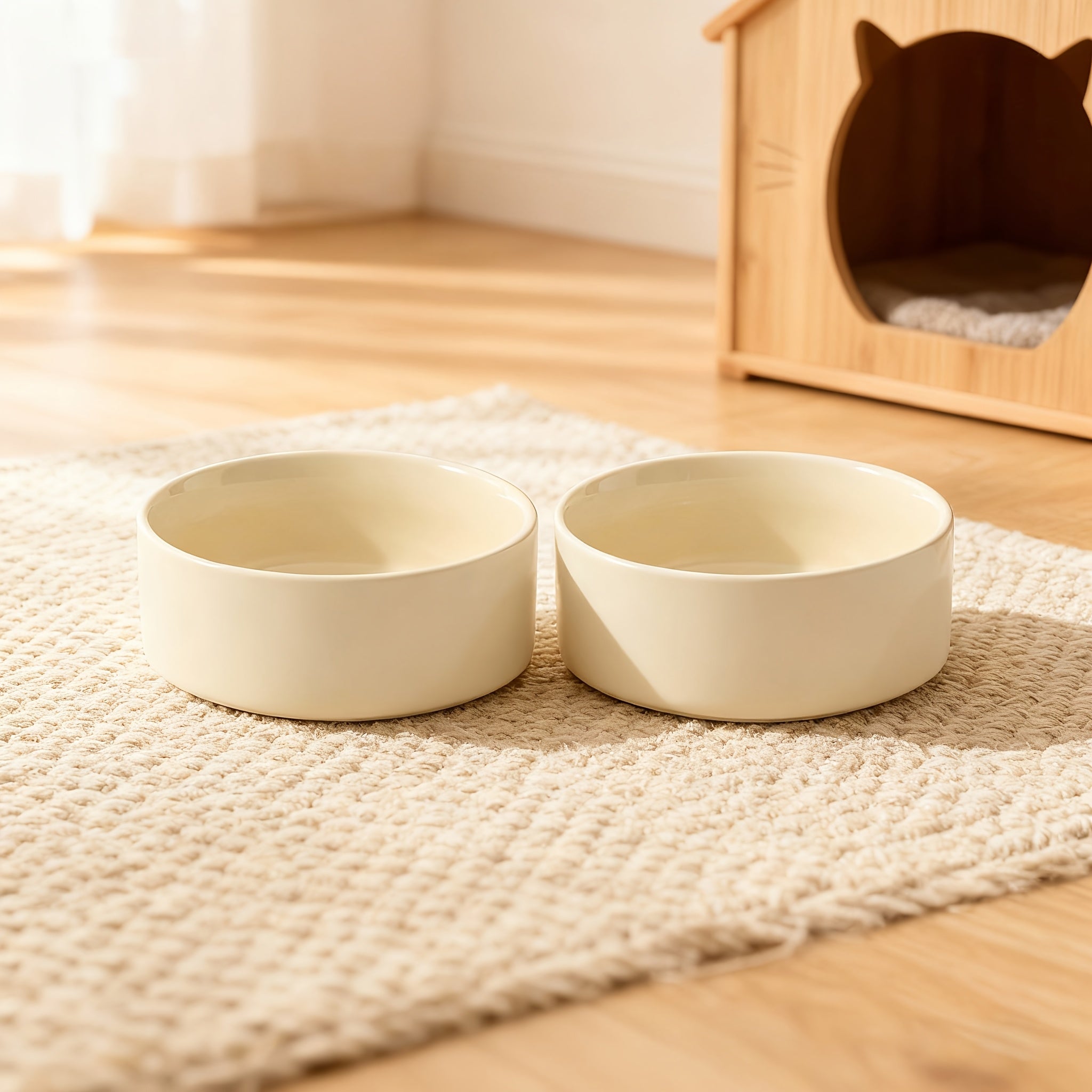 Double Ceramic Bowls Prevent Spillage And Slipping, Ceramic Pet Bowl Set, Easy to Clean, Puppy Bowl - Anti-Slip Set of 2 (26Oz), Durable Pet Tableware, High-Quality Ceramic Pet Bowl, Anti-Slip Base, Without Battery