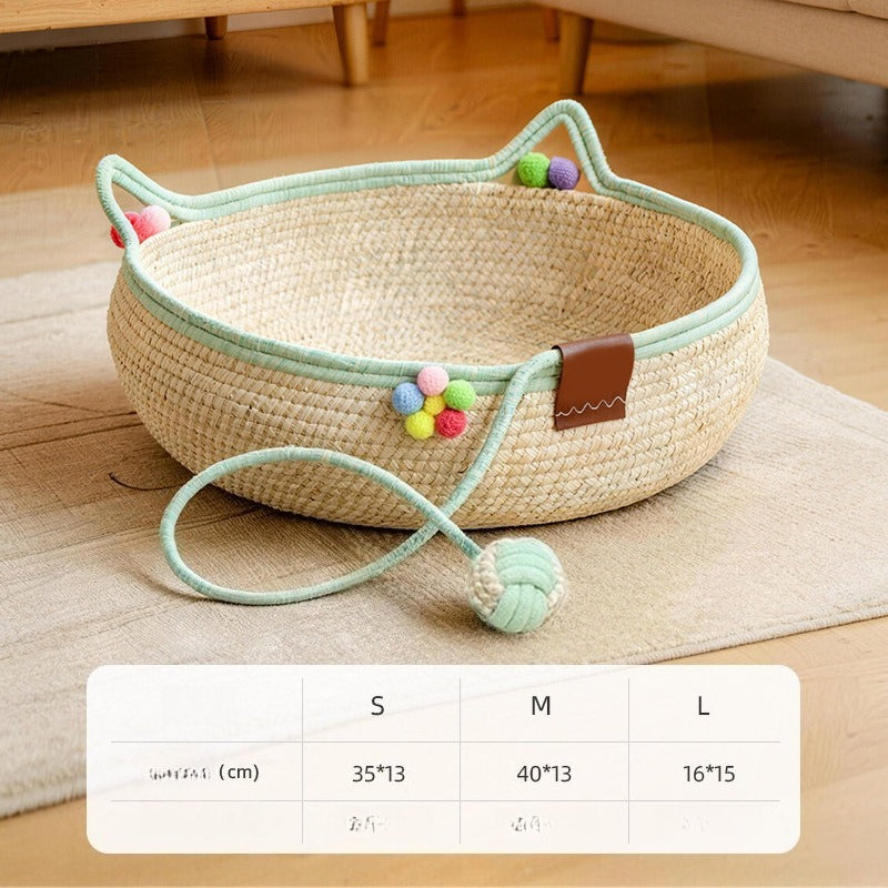 Integrated Rope Cat Bed with Scratcher & Interactive Ball Washable All Season Anti-Scratch Pet Nest for Cats