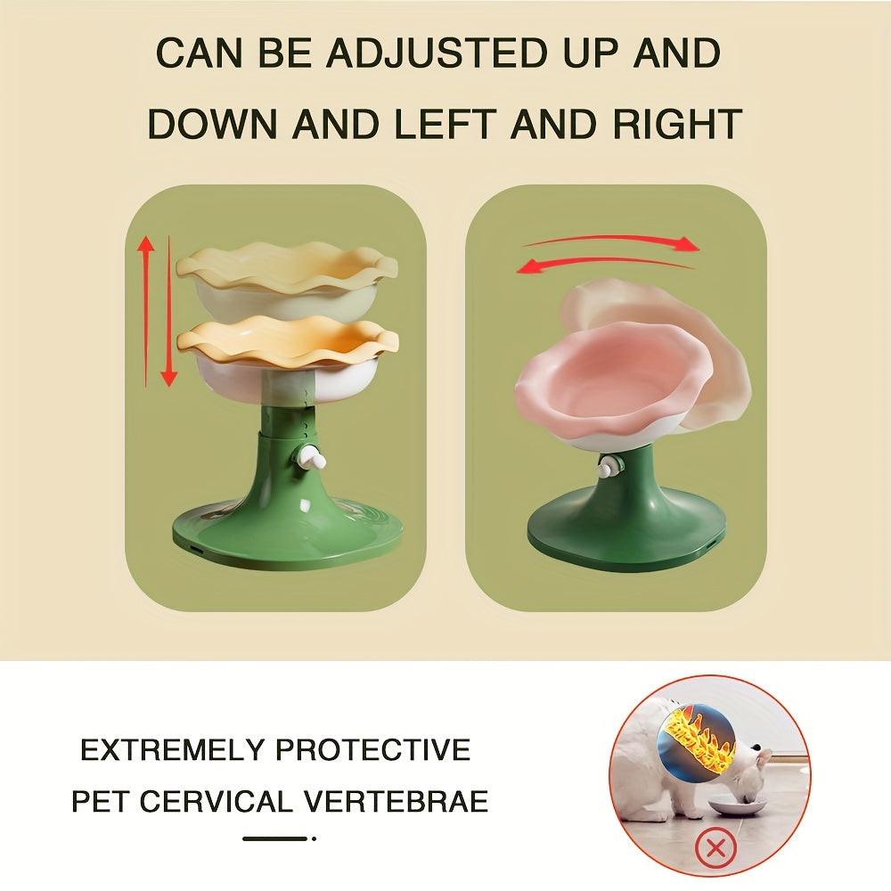 Adjustable Ceramic Cat Bowl, With Anti-slip And Adjustable Features, Comes With A Stable Base, Adjustable In Multiple Angles And Heights, Beneficial For Protecting The Spine Of Animals, Floral And Ice Cream Themes, No Assembly Required, Easy To Clean