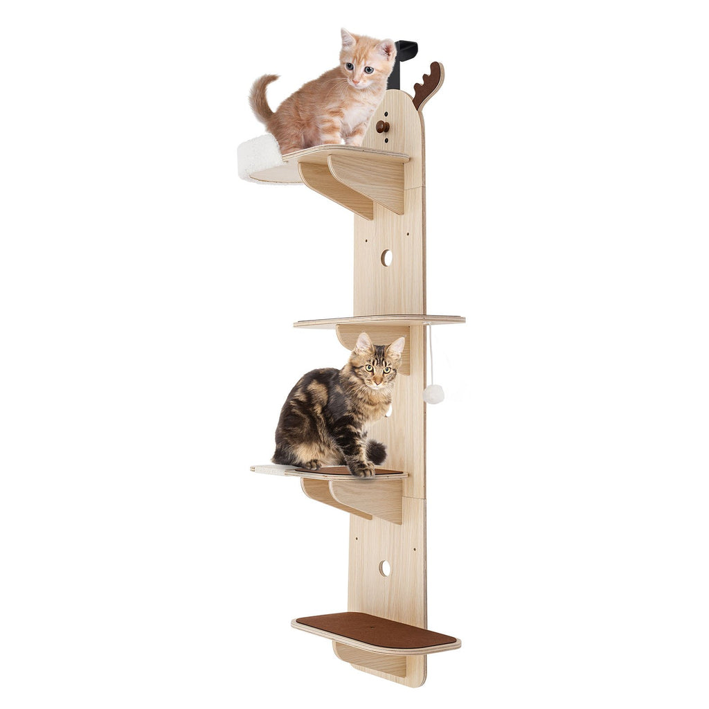 OUKANING 4-Tier Door-Mounted Cat Tree - Space-Saving Cat Shelf with Sisal Scratching Post, Multi-Level Climbing, DIY Assembly for Small Apartments, Modern Iron & Wood Cat Furniture for Kittens & Cats ( Install)