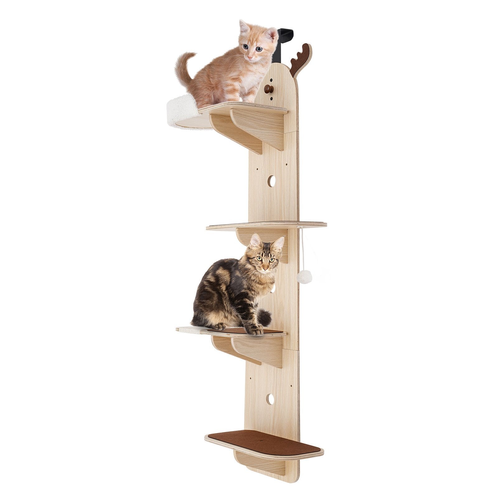 OUKANING 4-Tier Door-Mounted Cat Tree - Space-Saving Cat Shelf with Sisal Scratching Post, Multi-Level Climbing, DIY Assembly for Small Apartments, Modern Iron & Wood Cat Furniture for Kittens & Cats ( Install)