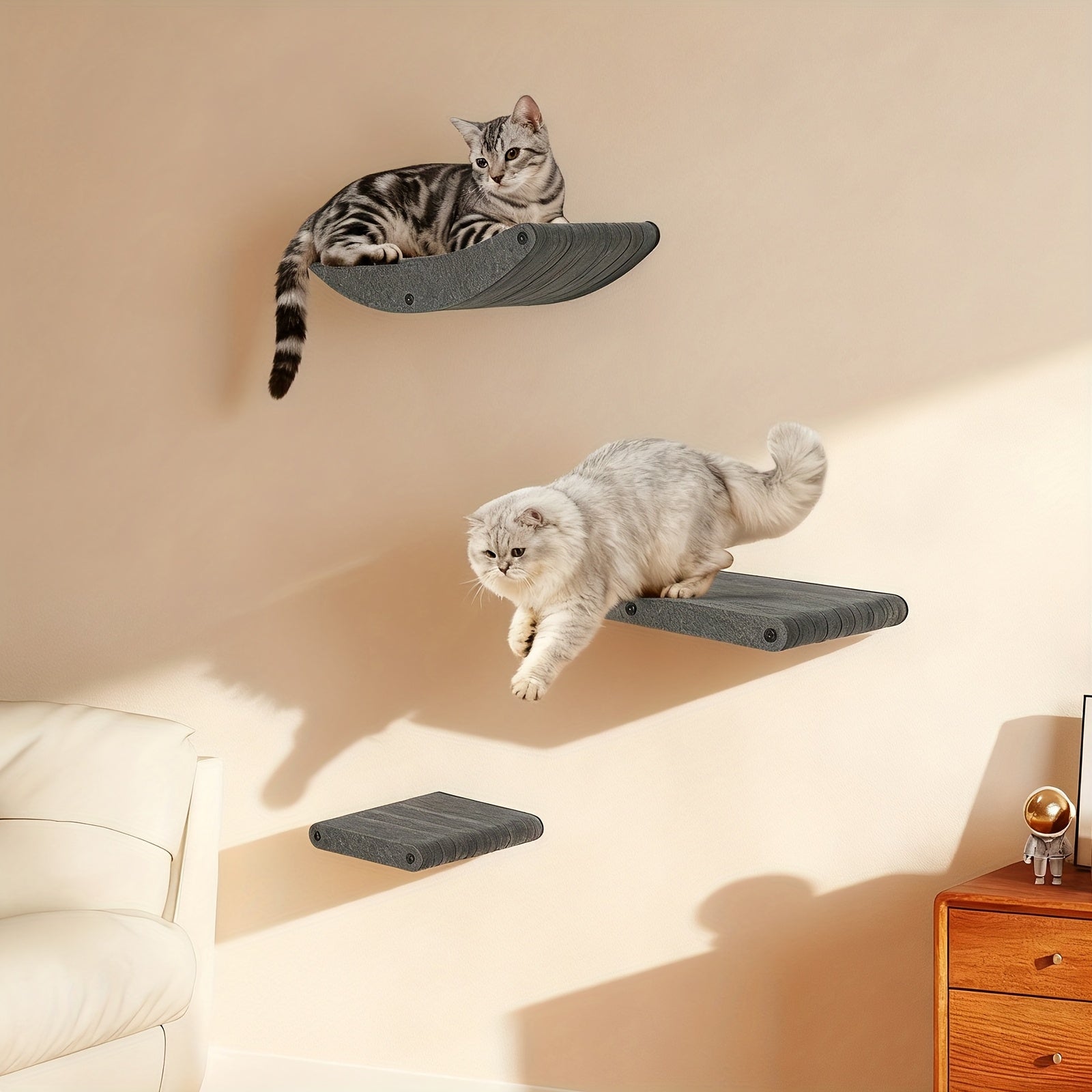 Modular Cat Wall Shelves & Perches - DIY Assemble Multi-Level Cat Tree with Safe Climbing Gym, Space-Saving Wall-Mounted Furniture for Indoor Cats, Scratch Post & Activity Center for Kittens (Easy Install on Concrete\u002FBrick\u002FDrywall)