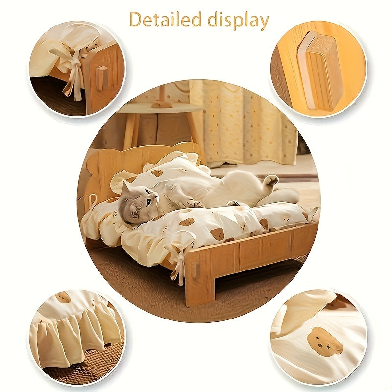 1 Sturdy Wooden Cat Bed with Detachable Cushioned Mattress - Suitable for Supporting Large Cats, Heavy-duty Frame, Beige Color. 1 Sturdy Wooden Cat Bed with Detachable Cushioned Mattress - Suitable for Supporting Large Cats, Heavy-duty Frame, Beige\u002F