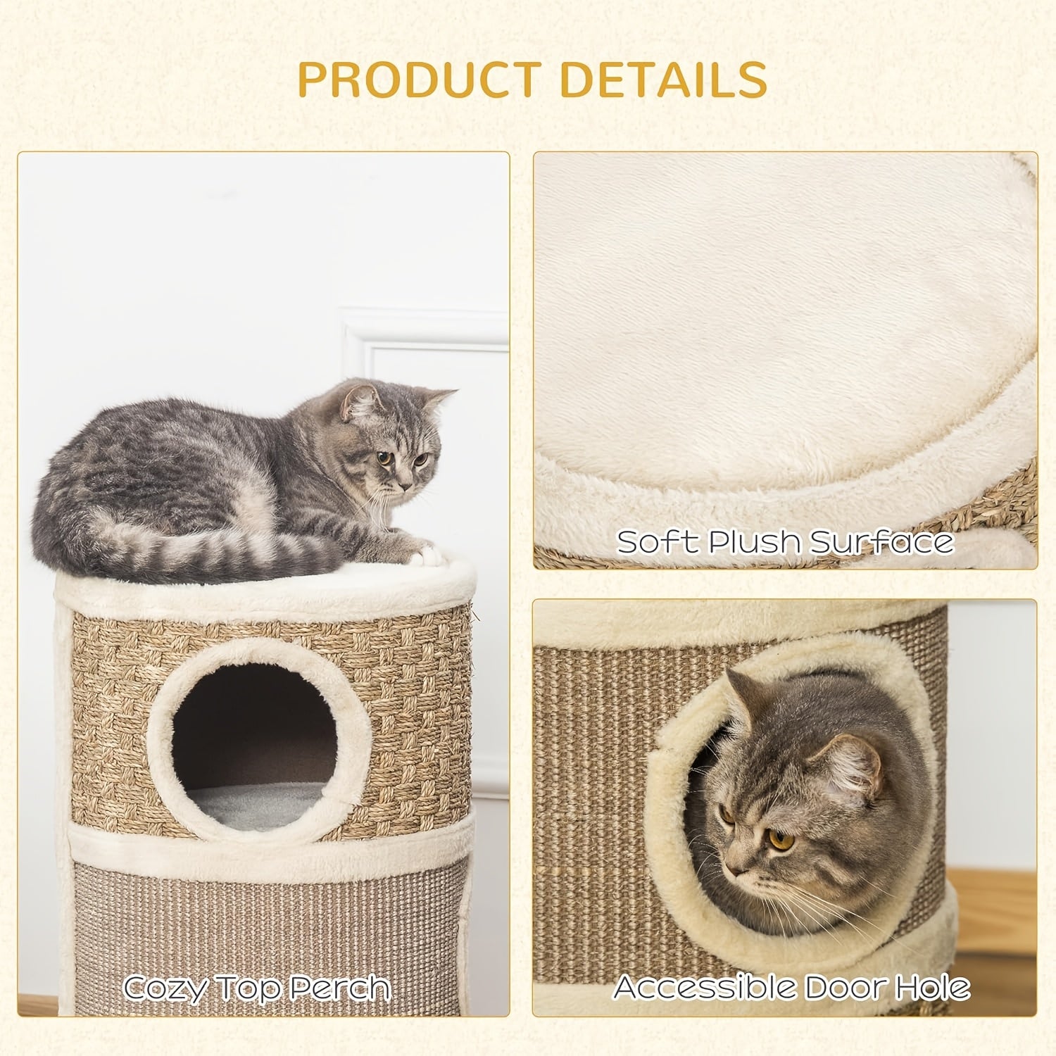 28- Inch Tree Hole Style Cat Condo - Cat Furniture, 3 Story Sisal Scratching Pad Cat Bed\u002FHideaway, Cat Tree House, Cat Hideaway, Compact Barrel- Shaped Indoor Cat Tree, Scratch- Resistant Design, Festive Pet Furniture For Indoor Cats, Brown