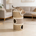 28- Inch Tree Hole Style Cat Condo - Cat Furniture, 3 Story Sisal Scratching Pad Cat Bed\u002FHideaway, Cat Tree House, Cat Hideaway, Compact Barrel- Shaped Indoor Cat Tree, Scratch- Resistant Design, Festive Pet Furniture For Indoor Cats, Brown