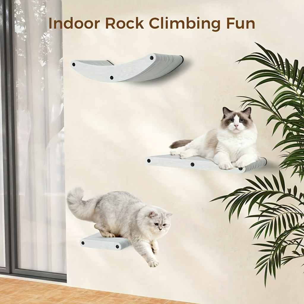 Modular Cat Wall Shelves & Perches - DIY Assemble Multi-Level Cat Tree with Safe Climbing Gym, Space-Saving Wall-Mounted Furniture for Indoor Cats, Scratch Post & Activity Center for Kittens (Easy Install on Concrete\u002FBrick\u002FDrywall)