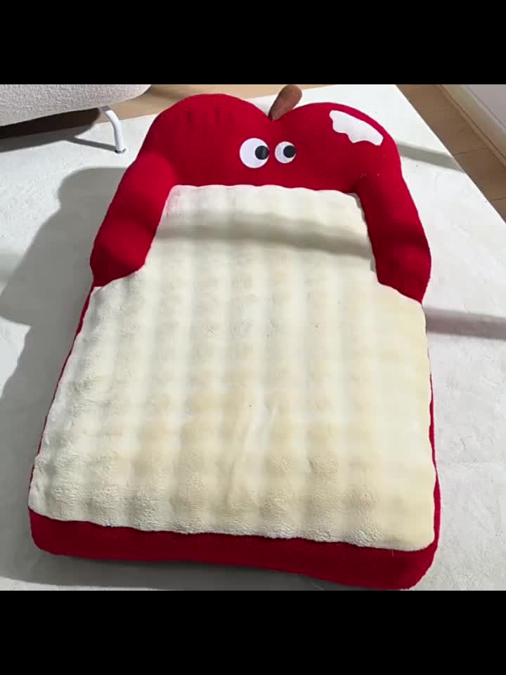 2pcs Apple Warm Bed + Blanket Universal Kennel Bed Removable And Washable Winter Warm Sleeping Cushion Cat Sofa