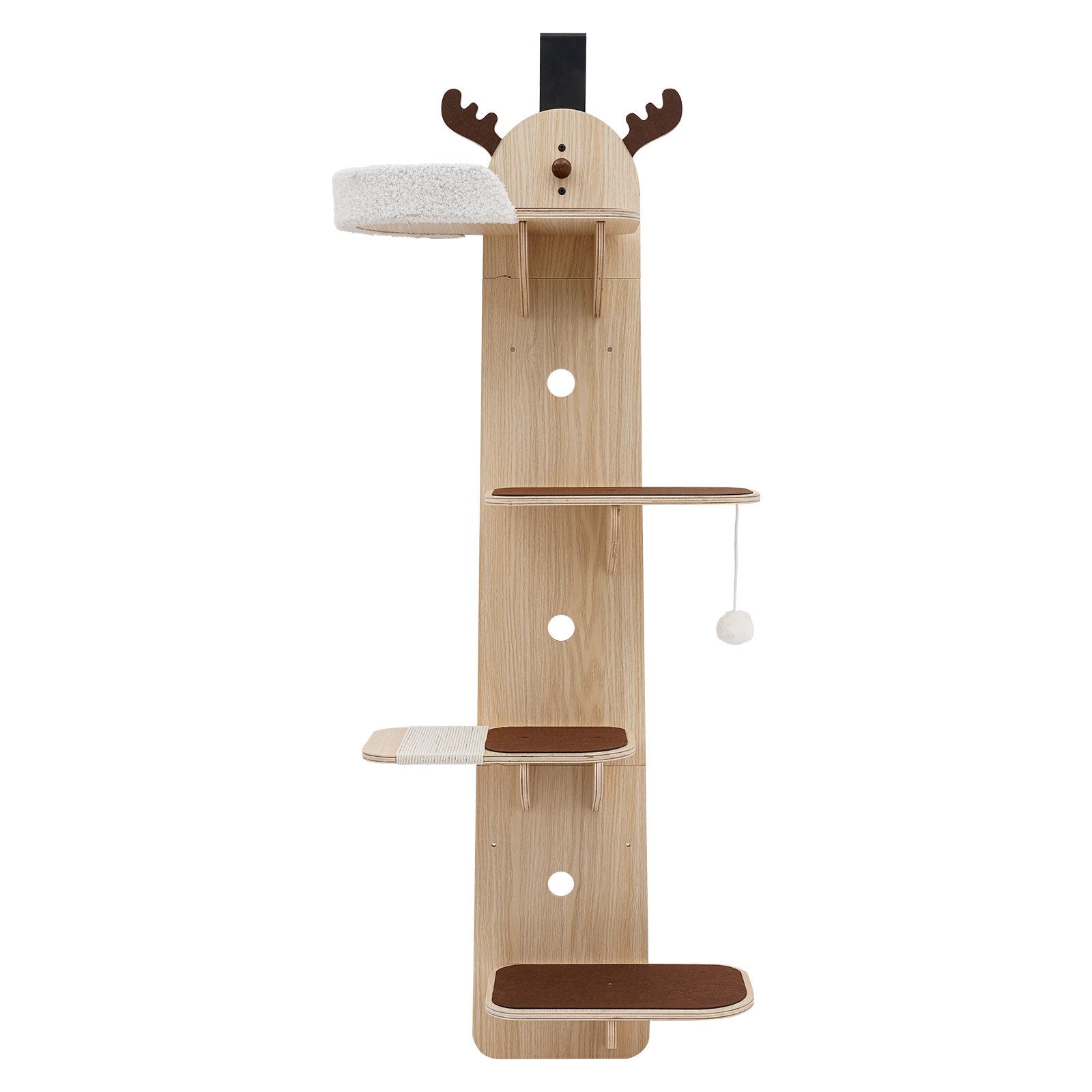 OUKANING 4-Tier Door-Mounted Cat Tree - Space-Saving Cat Shelf with Sisal Scratching Post, Multi-Level Climbing, DIY Assembly for Small Apartments, Modern Iron & Wood Cat Furniture for Kittens & Cats ( Install)