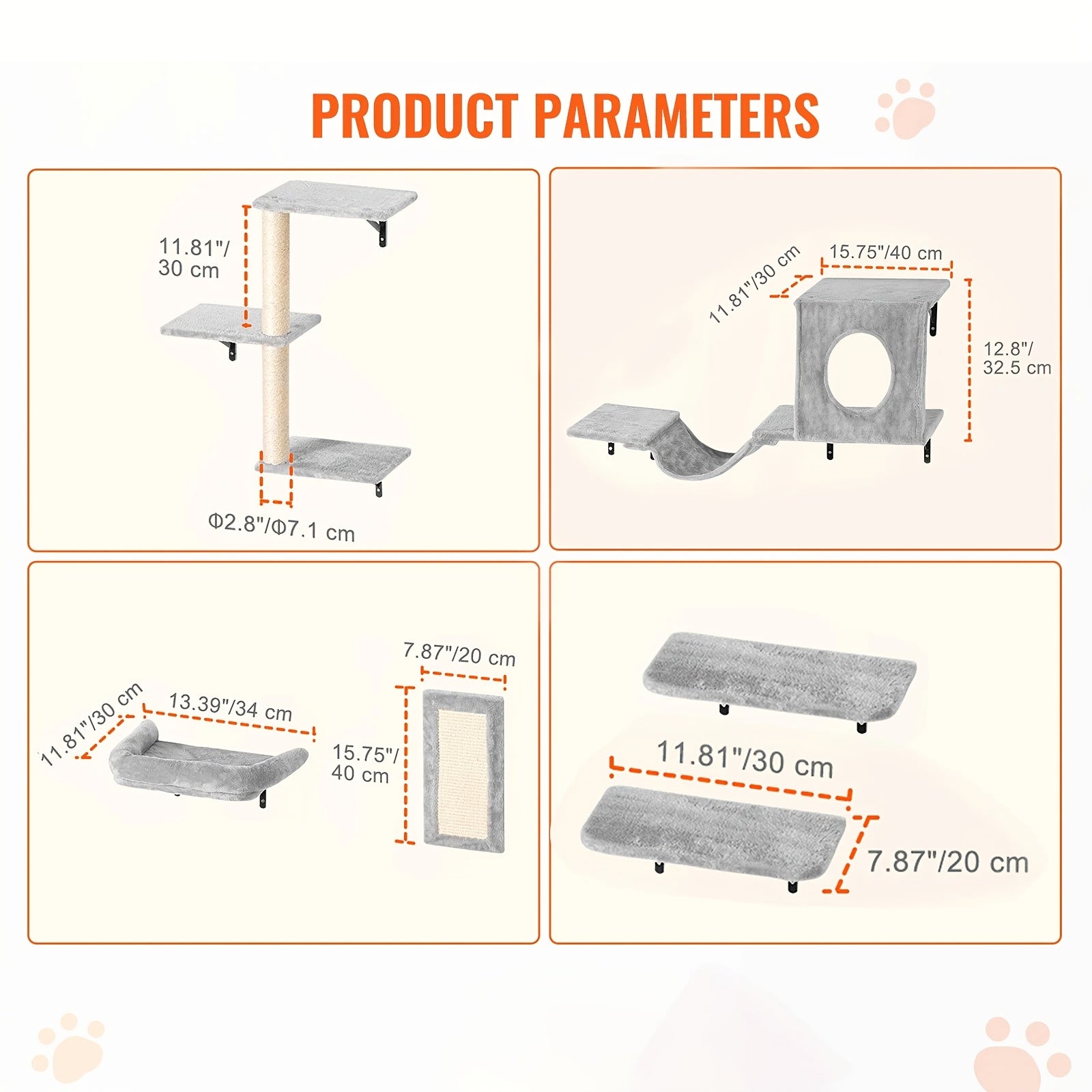 Cat Wall Shelves for Large Cats, Stable & Safe Kitty Walls Furniture Set for 40LBS Cats with Wooden Cat Climber, House, Bridge, Tree, Steps, And Scratcher for 16 Inch Drywall (Black, 6-in-1)