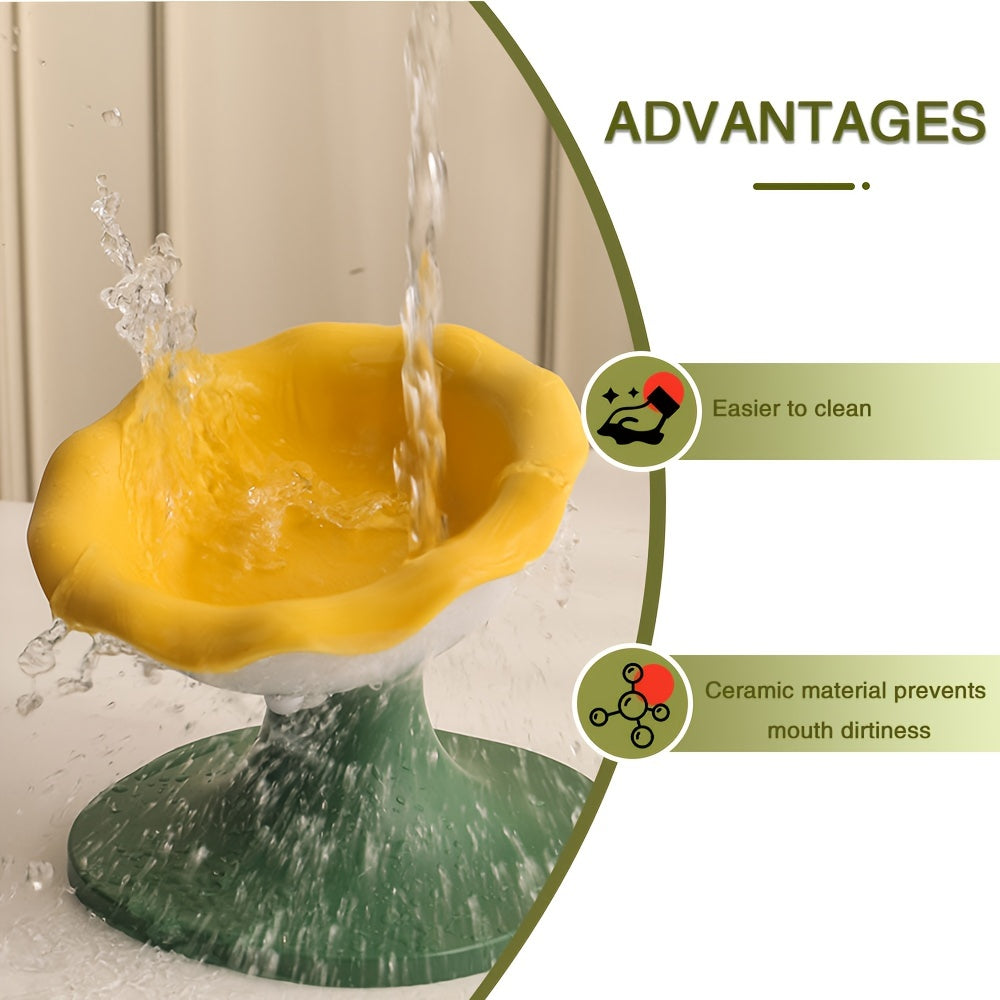 Adjustable Ceramic Cat Bowl, With Anti-slip And Adjustable Features, Comes With A Stable Base, Adjustable In Multiple Angles And Heights, Beneficial For Protecting The Spine Of Animals, Floral And Ice Cream Themes, No Assembly Required, Easy To Clean