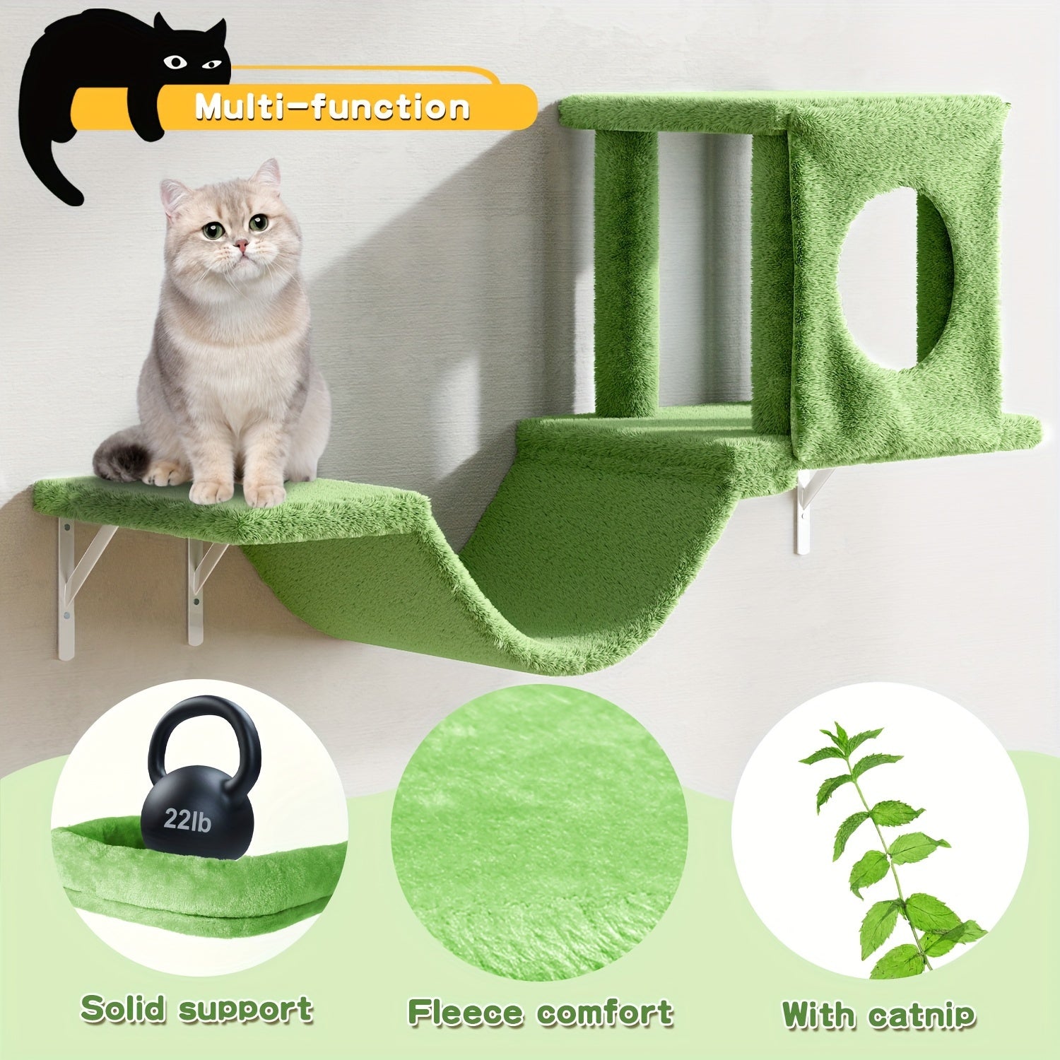 7pcs Wall Mounted Cat Furniture, 6pcs Cat Wall Furniture, Cat Climber With Cat House, Bridge, Tree, Steps, And Scratcher, Cat Walls Playground, Cat Shelves For Indoor Wall Furniture Set