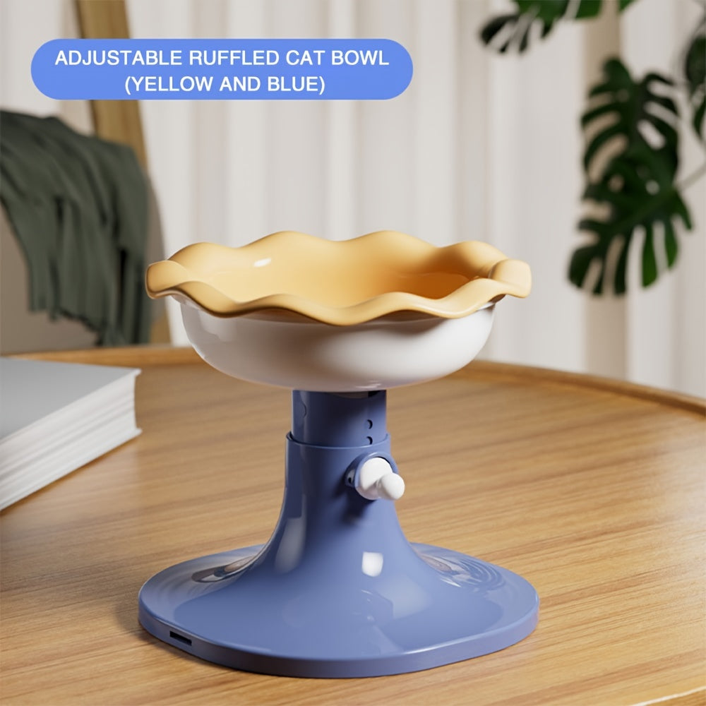 Adjustable Ceramic Cat Bowl, With Anti-slip And Adjustable Features, Comes With A Stable Base, Adjustable In Multiple Angles And Heights, Beneficial For Protecting The Spine Of Animals, Floral And Ice Cream Themes, No Assembly Required, Easy To Clean