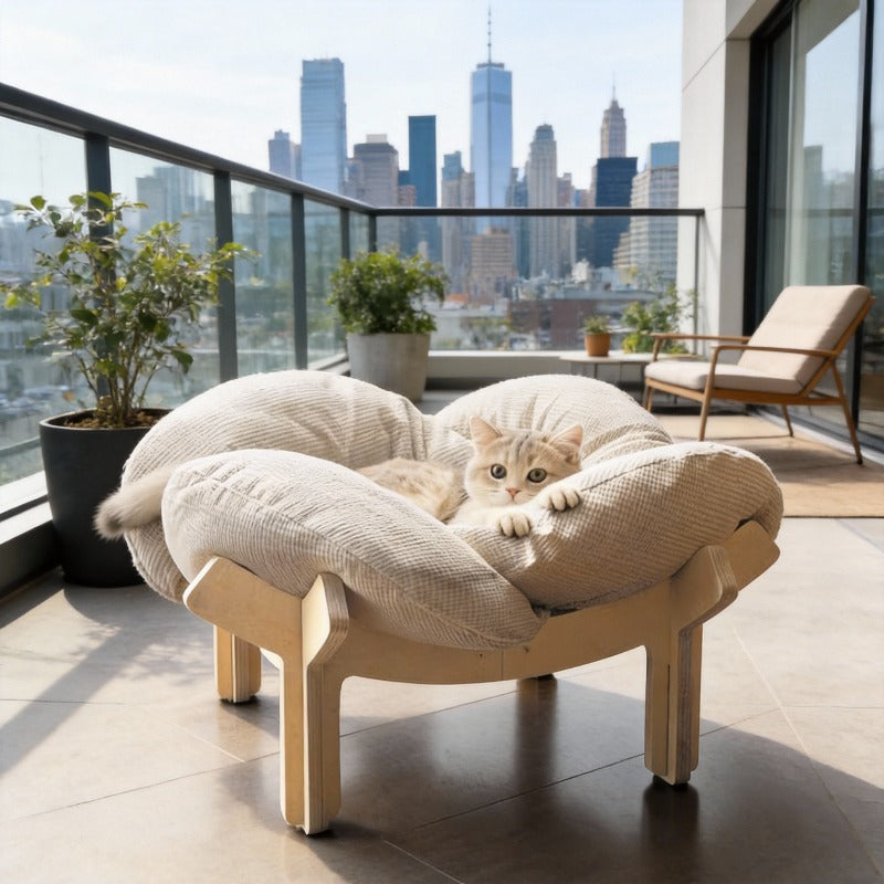 With Soft Cushion Three-Color Wooden High Leg for cat Bed - Comfortable Pet Sofa, Ideal for Cats and Small Dogs, Includes Hardware Tools, Solid Wood Frame with Soft Cushion, Durable and Stylish.