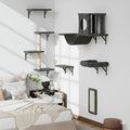 Cat Wall Shelves for Large Cats, Stable & Safe Kitty Walls Furniture Set for 40LBS Cats with Wooden Cat Climber, House, Bridge, Tree, Steps, And Scratcher for 16 Inch Drywall (Black, 6-in-1)