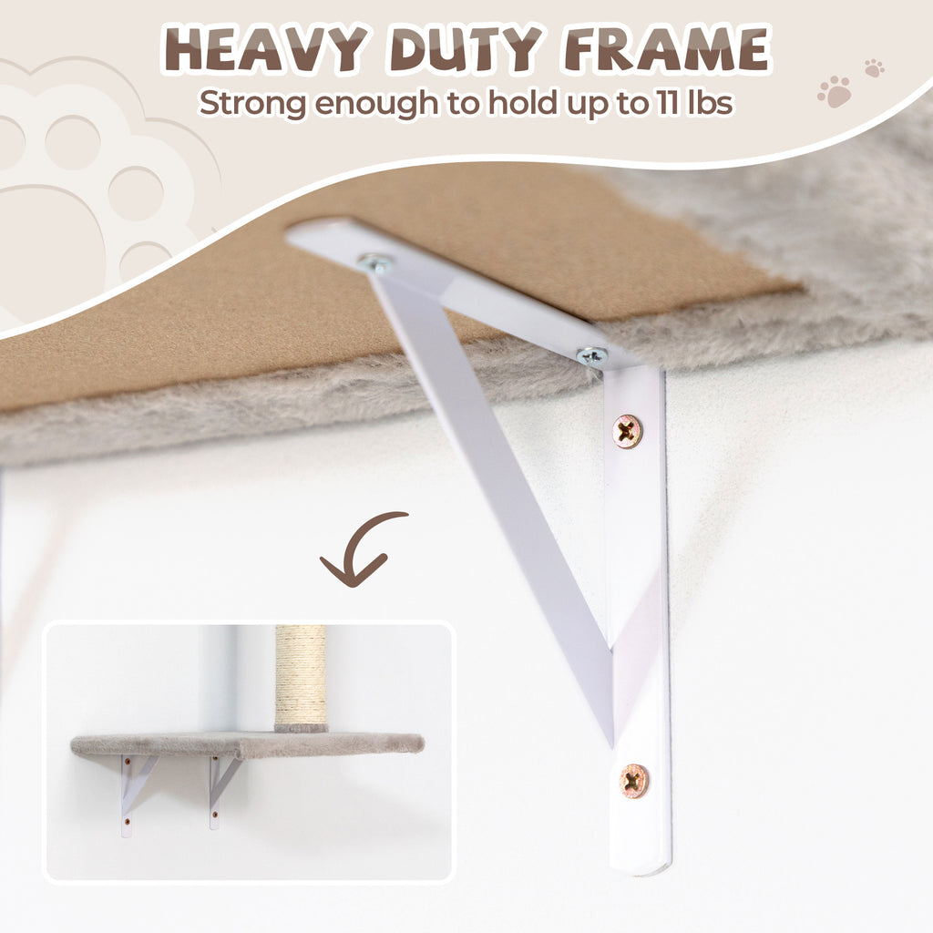 Cat Wall Furniture, Sturdy and Safe 8 in 1 Cat Wall Shelves, Fashion Unique Wooden Cat Climber with Cat Condo, Scratching Board, Bridge & Tree, Gray