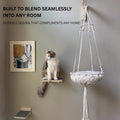 Modern Cat Wall Furniture Set - 5 - Piece Hanging Shelves with Macramé Bed, Scratcher Climbing Steps - Boho Wooden Cat Wall for Indoor Cats