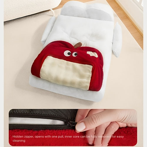 2pcs Apple Warm Bed + Blanket Universal Kennel Bed Removable And Washable Winter Warm Sleeping Cushion Cat Sofa