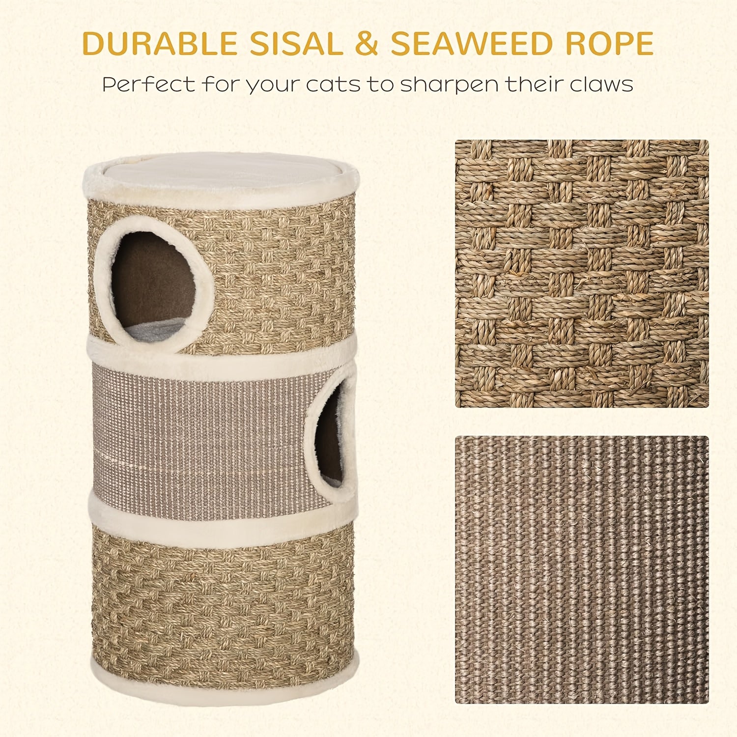 28- Inch Tree Hole Style Cat Condo - Cat Furniture, 3 Story Sisal Scratching Pad Cat Bed\u002FHideaway, Cat Tree House, Cat Hideaway, Compact Barrel- Shaped Indoor Cat Tree, Scratch- Resistant Design, Festive Pet Furniture For Indoor Cats, Brown