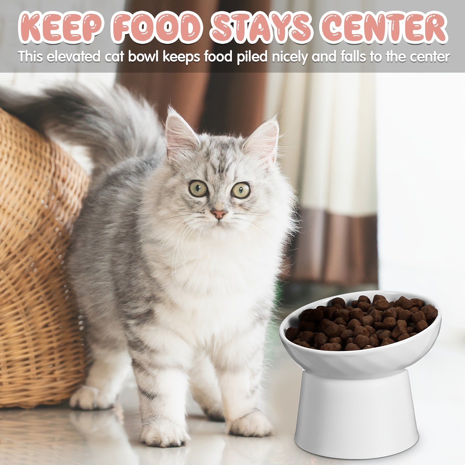 4pcs Elevated Ceramic Cat Bowls with Anti-Spill Design, Ergonomic Tilted Feeding - Dishwasher & Microwave Safe Pet Food Dishes for Indoor Cats & Dogs, White & Pink, Cat Dishes for Food, Modern Petware, Nontoxic Material, Dog Owners