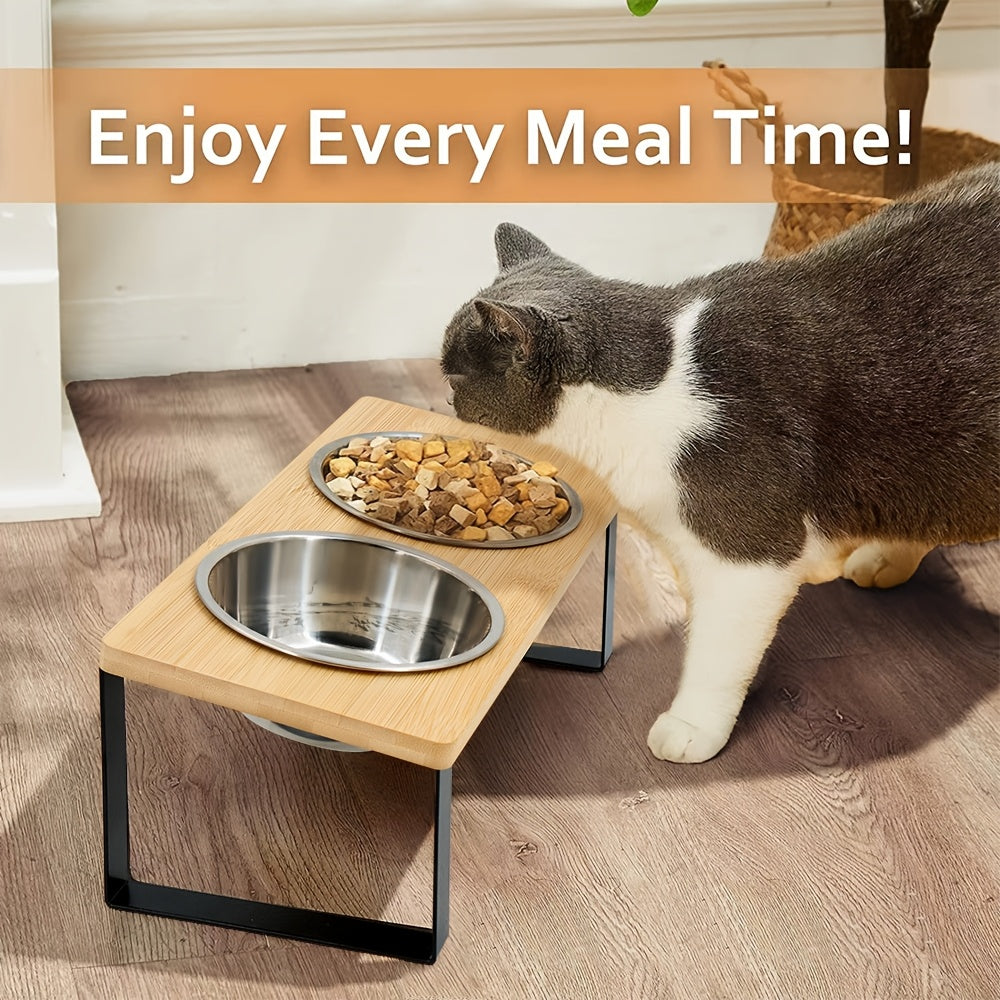 Cat Elevated Bowl - 2 Stainless Steel Cat Bowls with a Stand