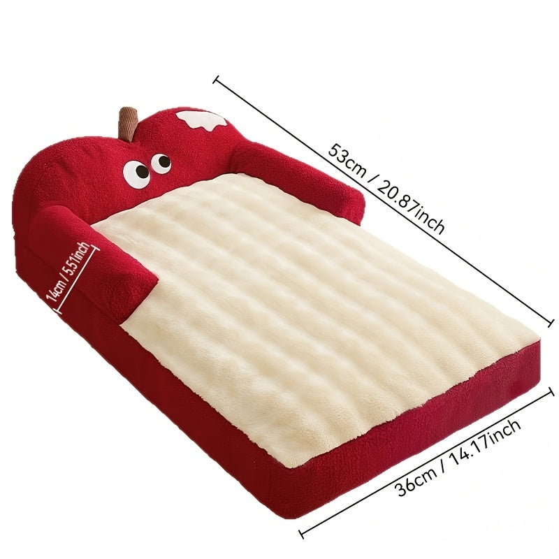 2pcs Apple Warm Bed + Blanket Universal Kennel Bed Removable And Washable Winter Warm Sleeping Cushion Cat Sofa