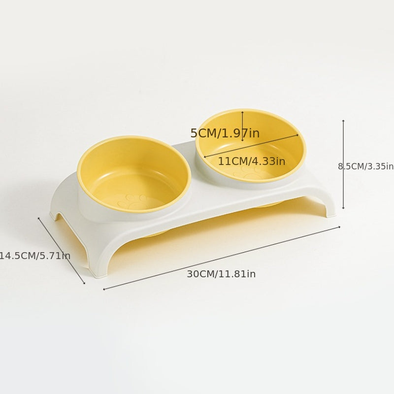 Cat and Dog Feeding Bowl with Anti-collision Neck Protection, Featuring a Dual-bowl Design to Separate Food and Water, and a Raised Stand with Cervical Support