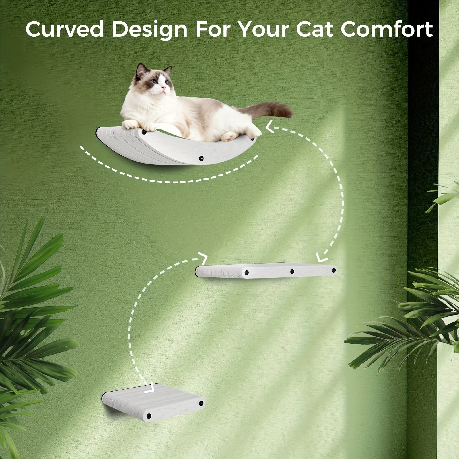 Modular Cat Wall Shelves & Perches - DIY Assemble Multi-Level Cat Tree with Safe Climbing Gym, Space-Saving Wall-Mounted Furniture for Indoor Cats, Scratch Post & Activity Center for Kittens (Easy Install on Concrete\u002FBrick\u002FDrywall)