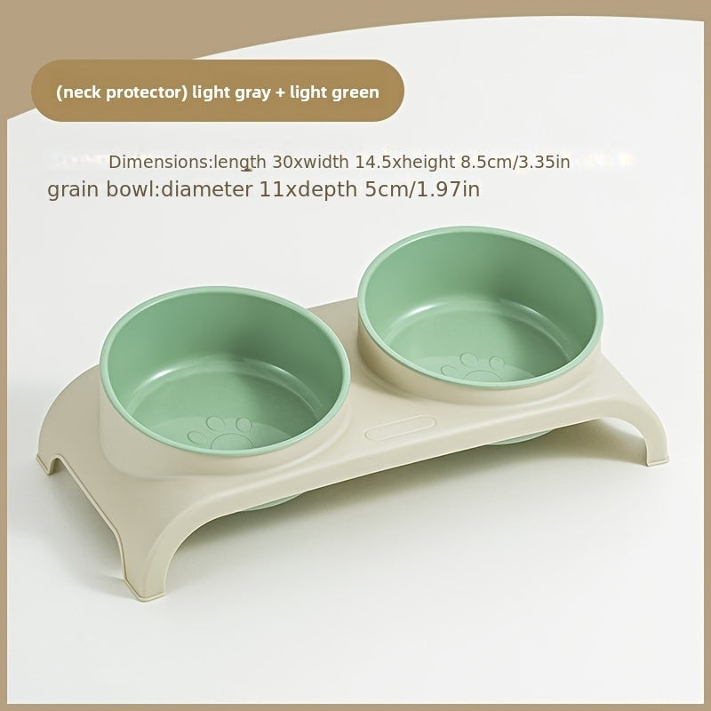 Cat and Dog Feeding Bowl with Anti-collision Neck Protection, Featuring a Dual-bowl Design to Separate Food and Water, and a Raised Stand with Cervical Support