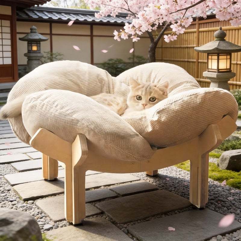 With Soft Cushion Three-Color Wooden High Leg for cat Bed - Comfortable Pet Sofa, Ideal for Cats and Small Dogs, Includes Hardware Tools, Solid Wood Frame with Soft Cushion, Durable and Stylish.