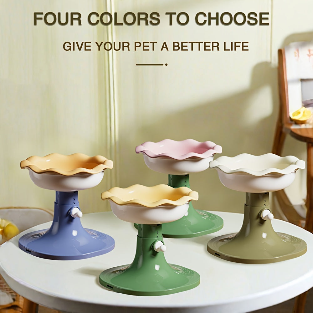 Adjustable Ceramic Cat Bowl, With Anti-slip And Adjustable Features, Comes With A Stable Base, Adjustable In Multiple Angles And Heights, Beneficial For Protecting The Spine Of Animals, Floral And Ice Cream Themes, No Assembly Required, Easy To Clean