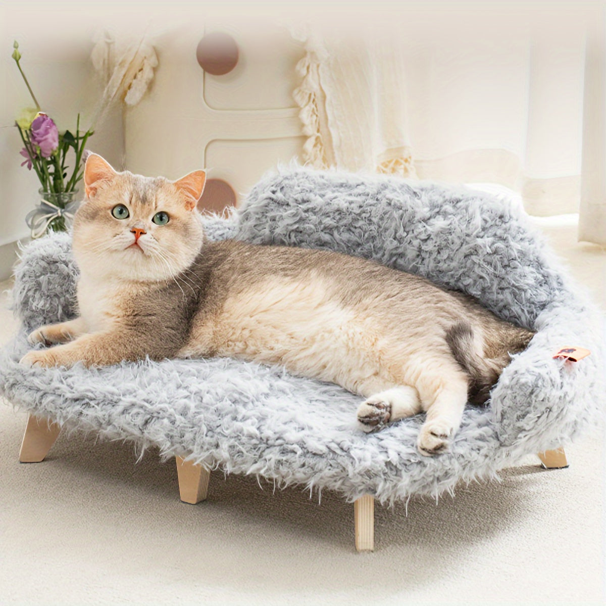 for cat Bed for cat Sofa With Removable Washable Cover, Wooden Pet Sofa Modern Pet Furniture, Elevated for cat Couch For Cats & Small Medium Dogs