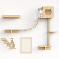 Cat Wall Shelves And Perches For Wall, Wooden Wall Mounted Cat Furniture, Set Of 5 Cat Wall Furniture, Cat Corridor, Cat House, Cat Plush Hammock, Scratching Board And Cat Climbing Shelves, Sturdy, Durable And Safe, Natural