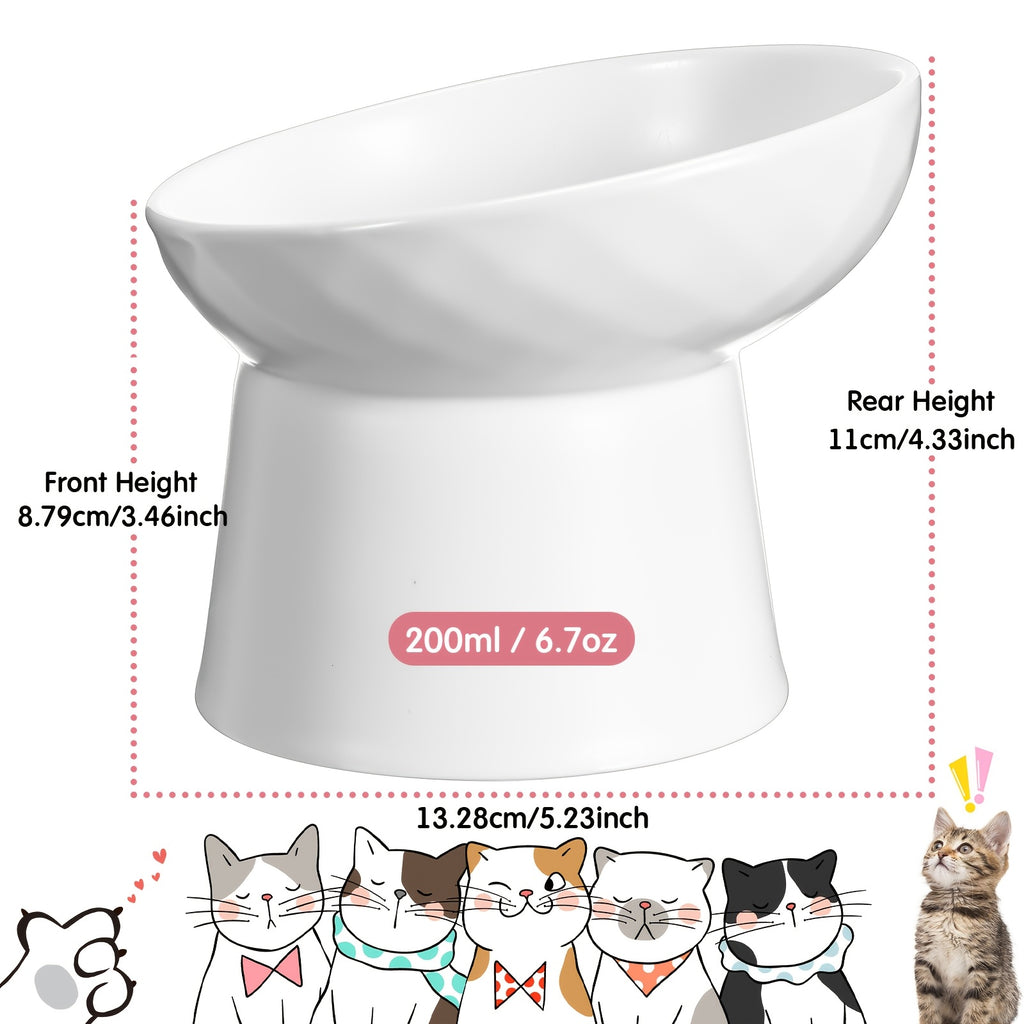 4pcs Elevated Ceramic Cat Bowls with Anti-Spill Design, Ergonomic Tilted Feeding - Dishwasher & Microwave Safe Pet Food Dishes for Indoor Cats & Dogs, White & Pink, Cat Dishes for Food, Modern Petware, Nontoxic Material, Dog Owners