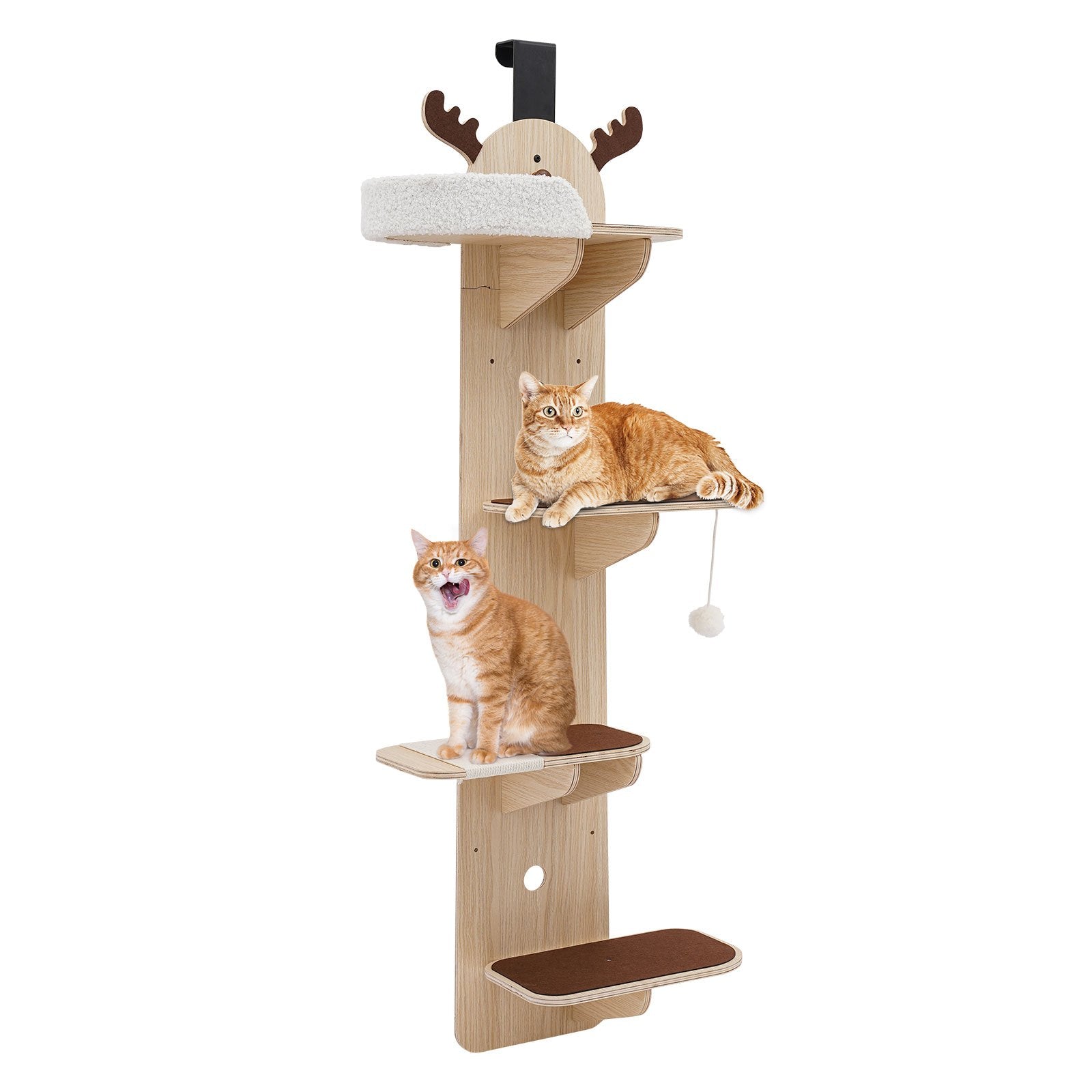 OUKANING 4-Tier Door-Mounted Cat Tree - Space-Saving Cat Shelf with Sisal Scratching Post, Multi-Level Climbing, DIY Assembly for Small Apartments, Modern Iron & Wood Cat Furniture for Kittens & Cats ( Install)