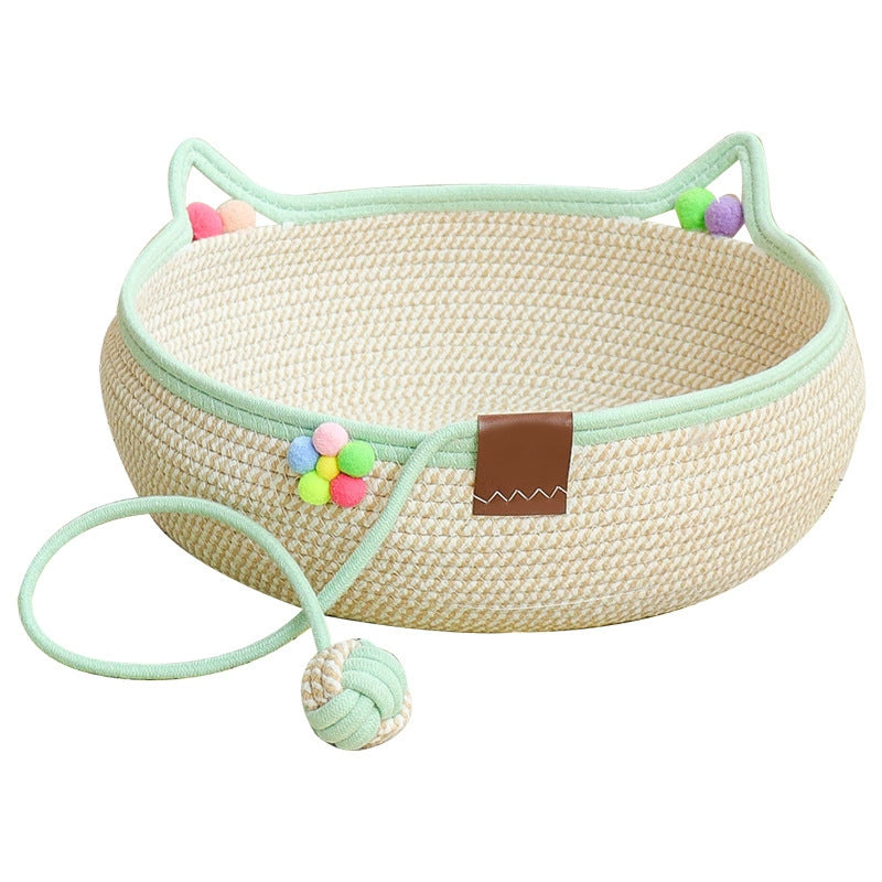Integrated Rope Cat Bed with Scratcher & Interactive Ball Washable All Season Anti-Scratch Pet Nest for Cats