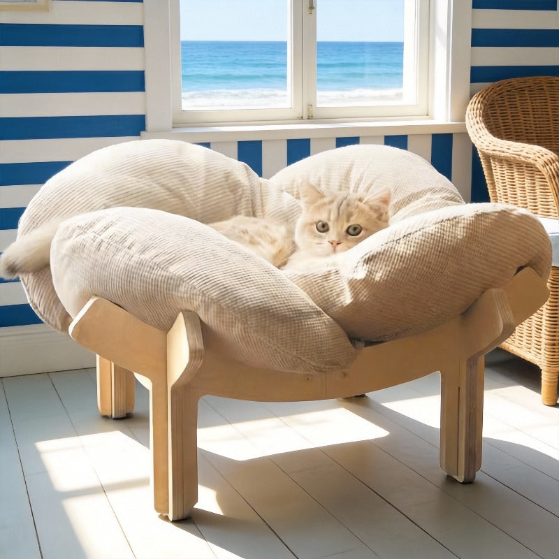 With Soft Cushion Three-Color Wooden High Leg for cat Bed - Comfortable Pet Sofa, Ideal for Cats and Small Dogs, Includes Hardware Tools, Solid Wood Frame with Soft Cushion, Durable and Stylish.