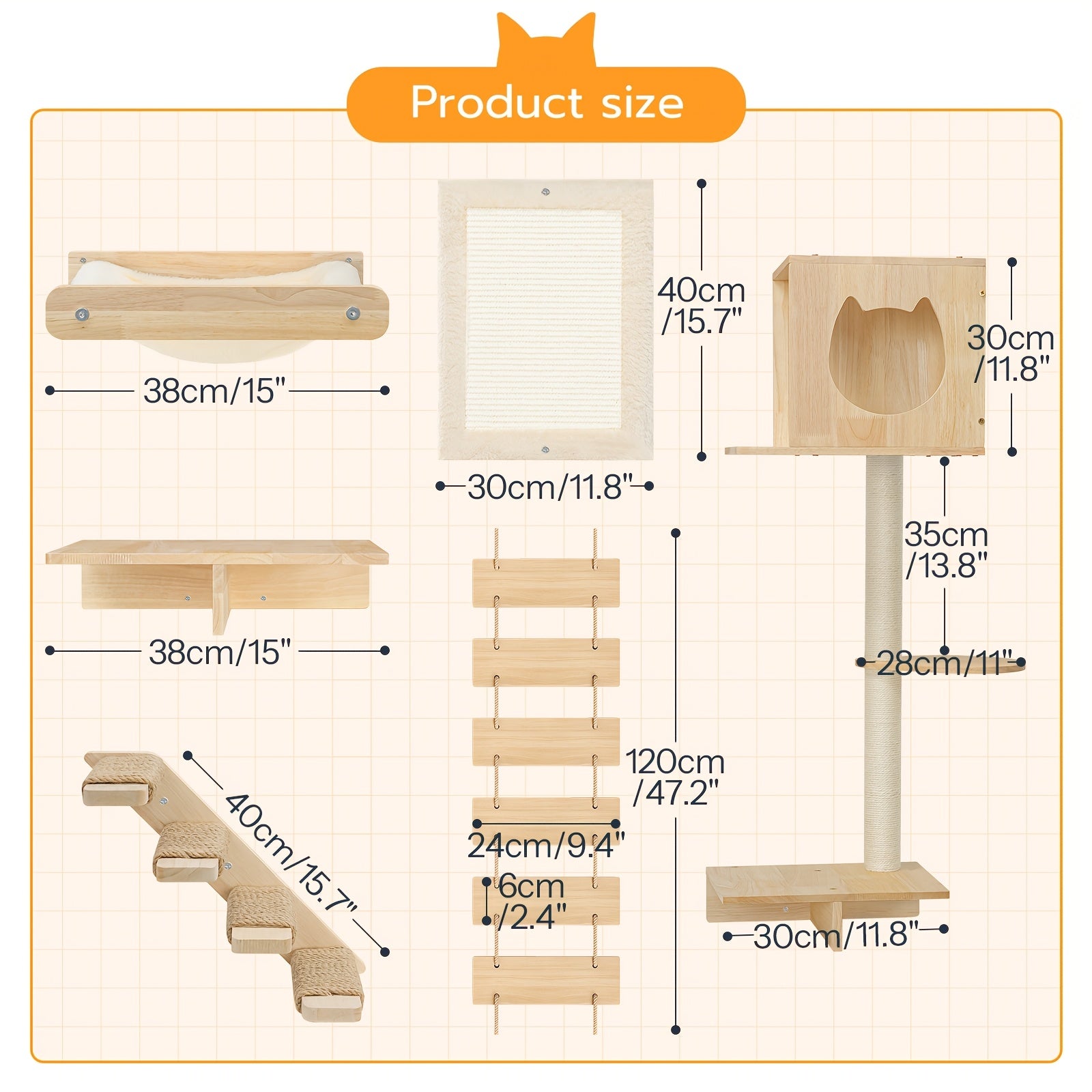 Cat Wall Shelves And Perches For Wall, Wooden Wall Mounted Cat Furniture, Set Of 5 Cat Wall Furniture, Cat Corridor, Cat House, Cat Plush Hammock, Scratching Board And Cat Climbing Shelves, Sturdy, Durable And Safe, Natural