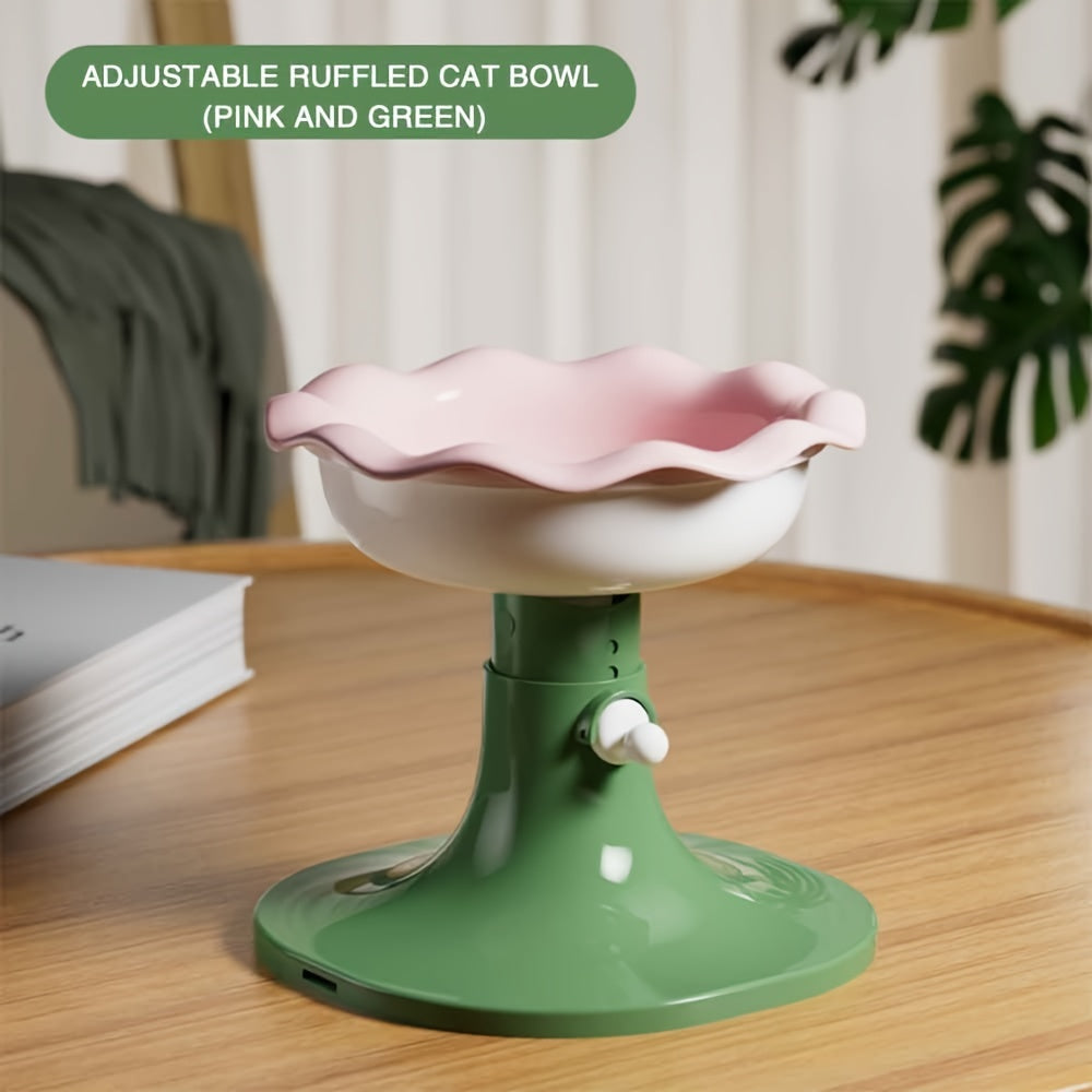 Adjustable Ceramic Cat Bowl, With Anti-slip And Adjustable Features, Comes With A Stable Base, Adjustable In Multiple Angles And Heights, Beneficial For Protecting The Spine Of Animals, Floral And Ice Cream Themes, No Assembly Required, Easy To Clean