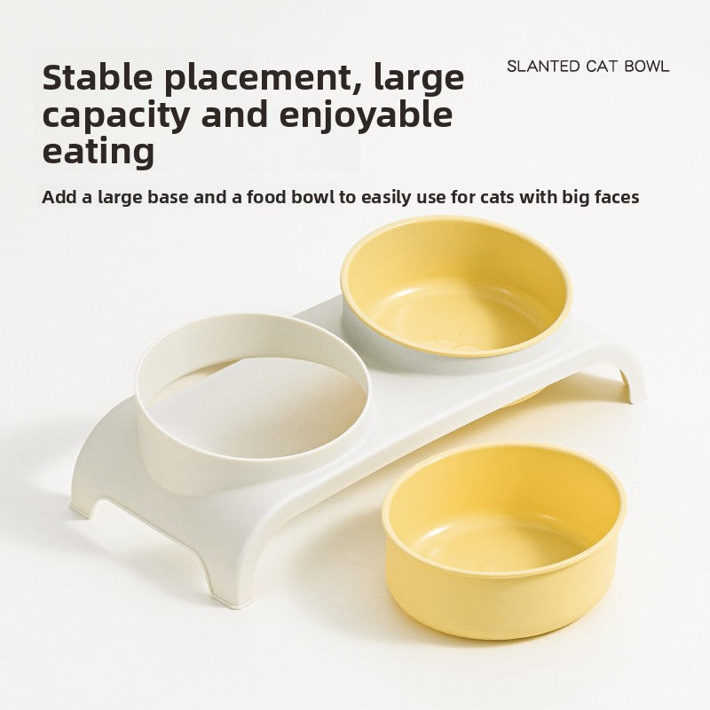 Cat and Dog Feeding Bowl with Anti-collision Neck Protection, Featuring a Dual-bowl Design to Separate Food and Water, and a Raised Stand with Cervical Support
