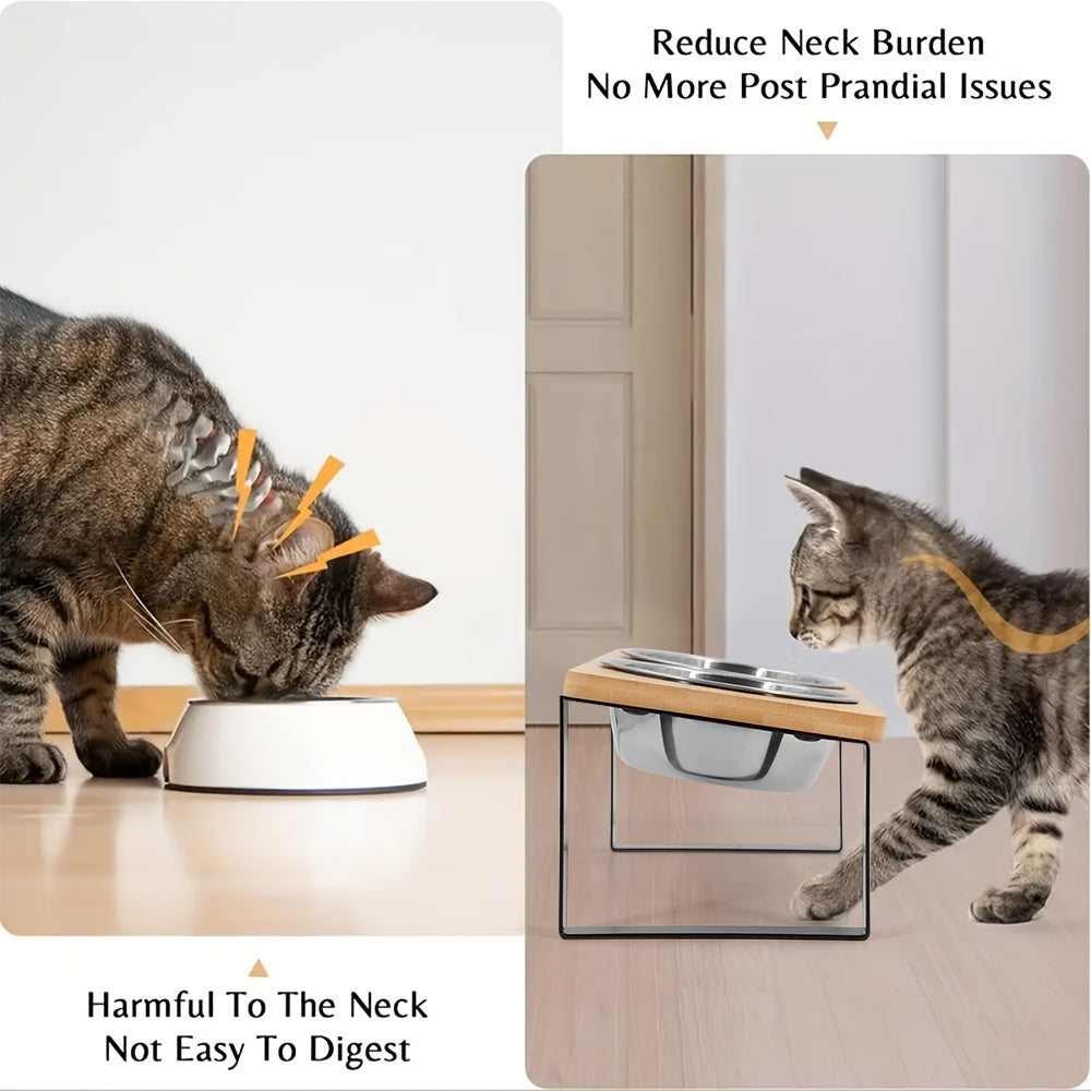 Cat Elevated Bowl - 2 Stainless Steel Cat Bowls with a Stand
